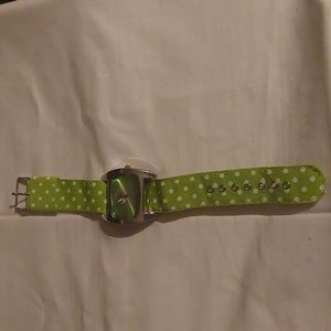 Cannes Ladies Watch Quartz Green Pola Dot Canvas Band Rectangle 31 mm Green Dial